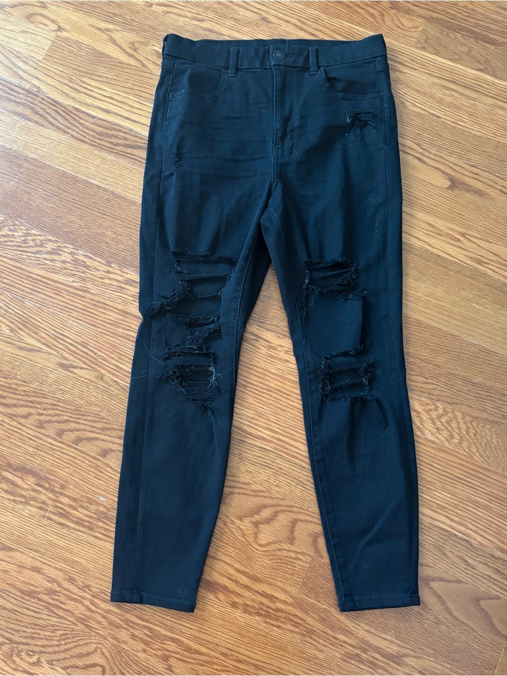 American Eagle Curvy Highest Rise Black Distressed Jeggings Size 12 Short